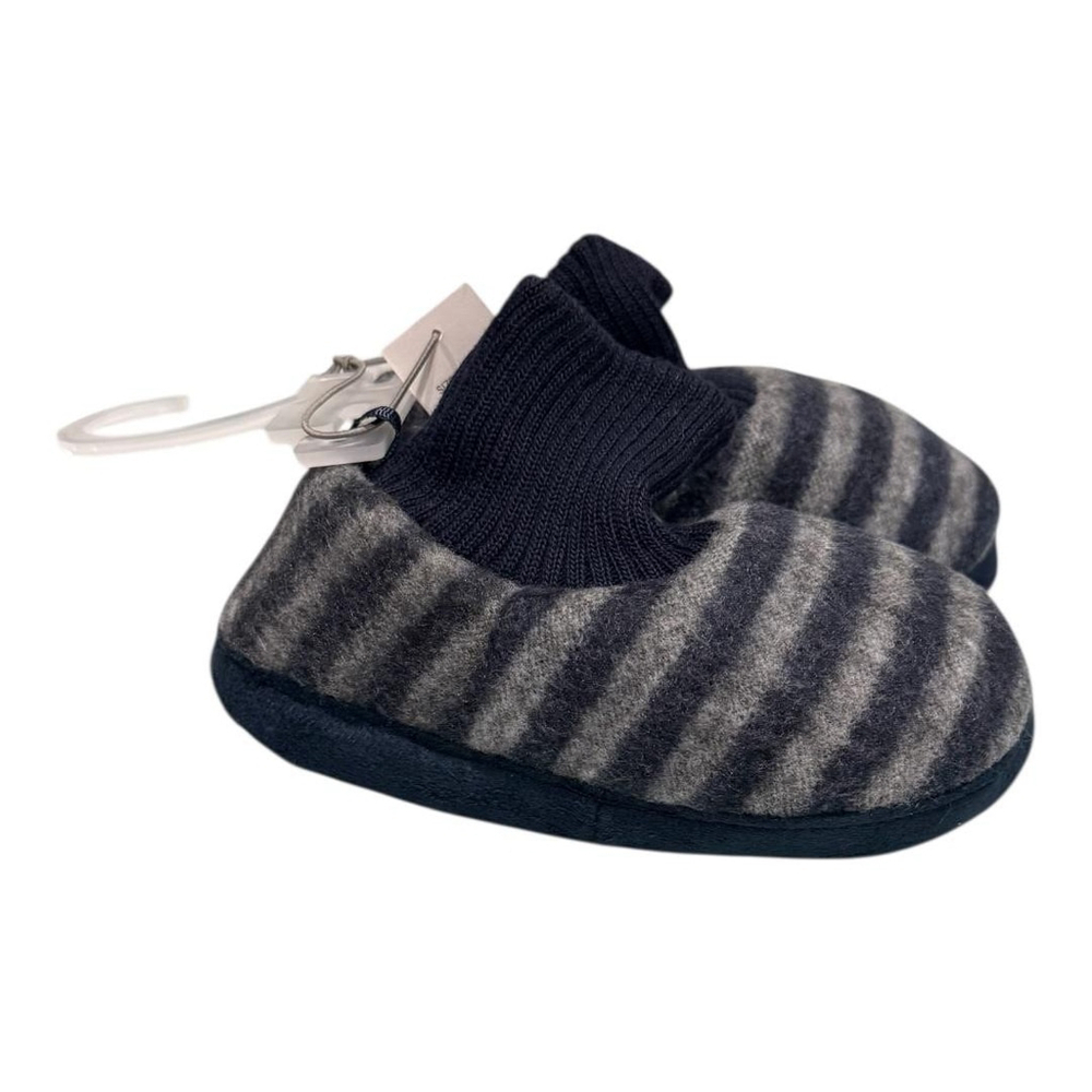 Joe Fresh Slippers Kids Size 9.5 Blue Gray Stripe Sock Non Slip House Shoes Cozy